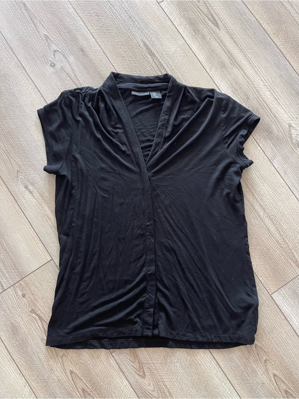 Tahari Black Wrap-Style Short Sleeve Top